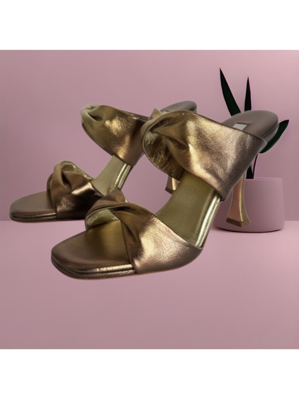 NIB Aquazzura Twist Sandal 95 in Gold Chocolate Flared Heel Size EU 37 - Picture 2 of 10